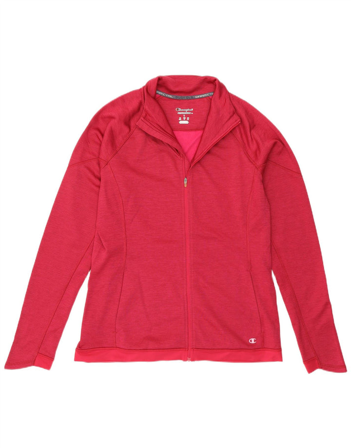 CHAMPION Womens Tracksuit Top Jacket UK 16 Large Pink Pinstripe Polyester