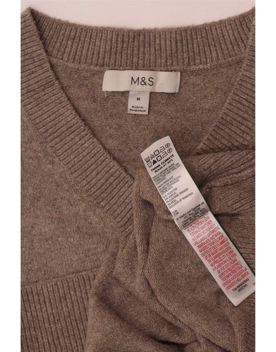 Marks & Spencer Damen-Pullover mit V-Ausschnitt, UK 14, Mittelgrau, Polyester