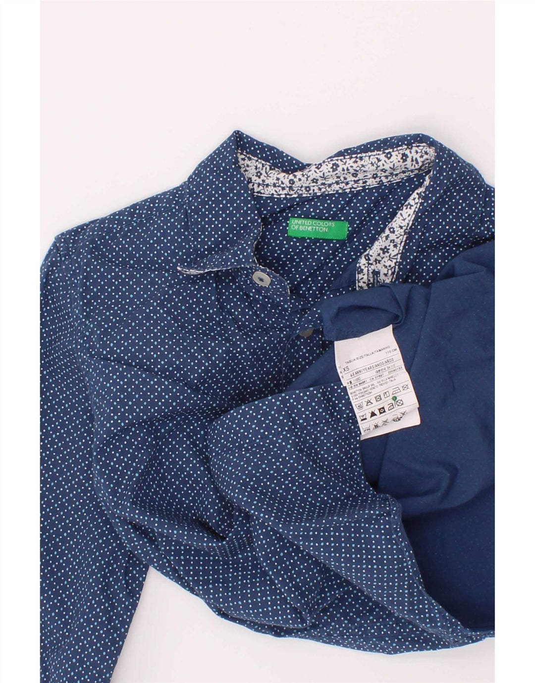 Benetton Jungen-Hemd, 4–5 Jahre, XS, blau gepunktete Baumwolle