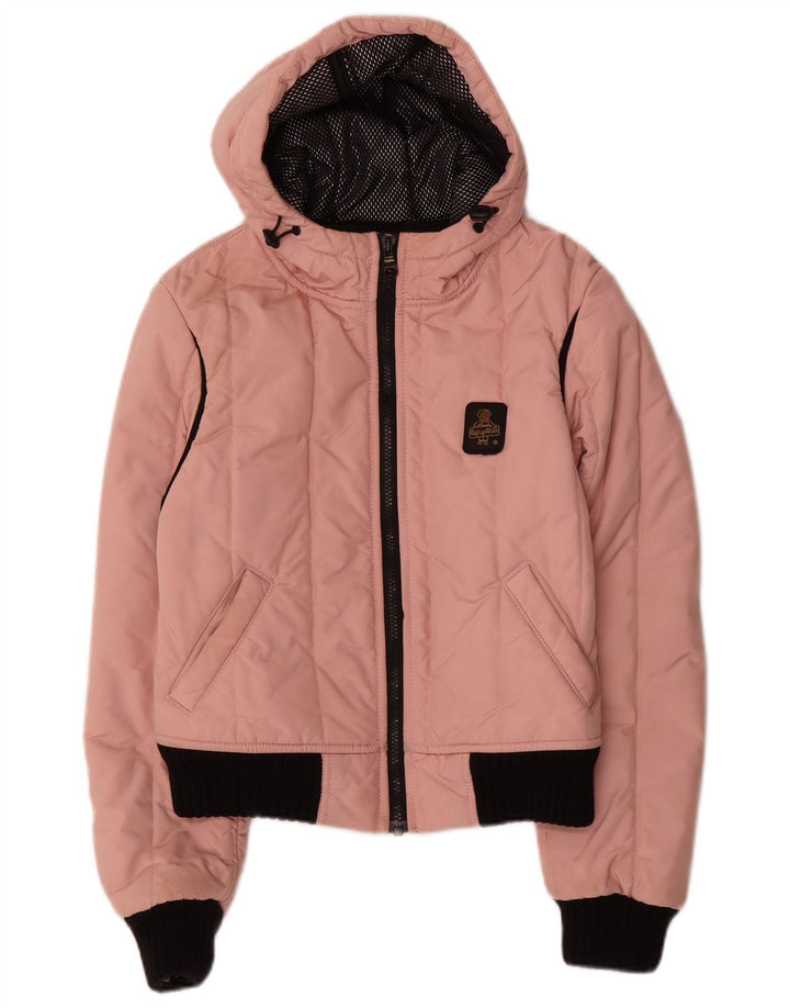 Refrigiwear Damen Crop Hooded Bomberjacke UK 12 Mittelrosa Nylon