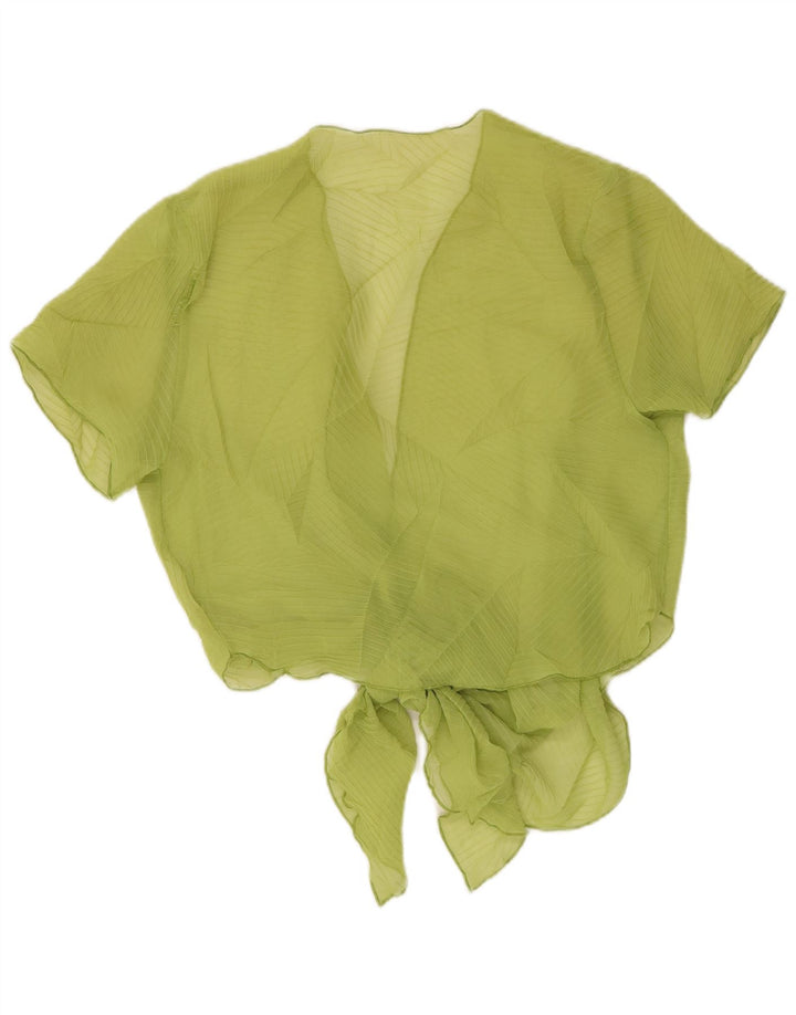 Vintage Damen Crop Front Tie See Through Top UK 14 Mittelgrün gestreift