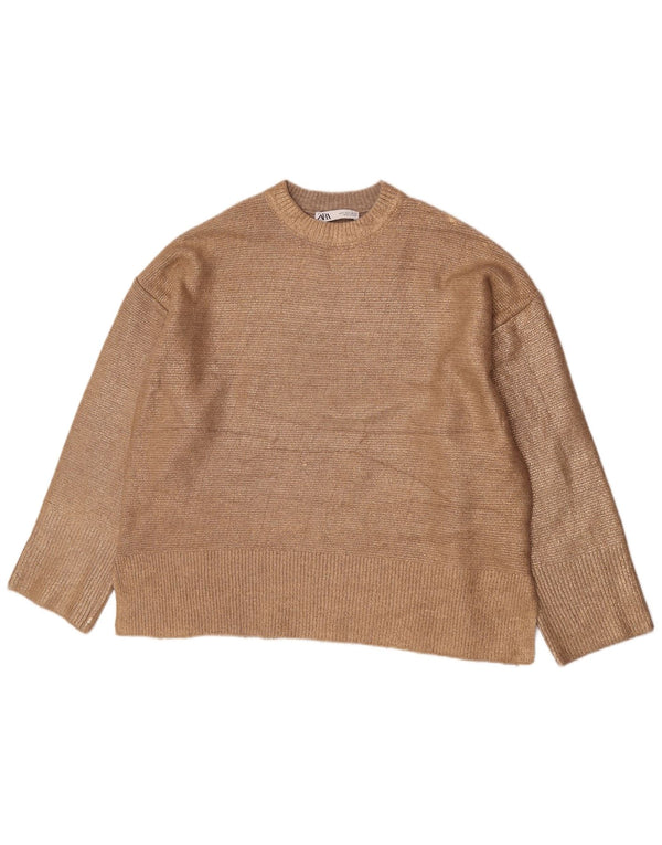 Zara Damen-Pullover, übergroß, Rundhalsausschnitt, Gr. 10, Größe S, Beige, Acryl