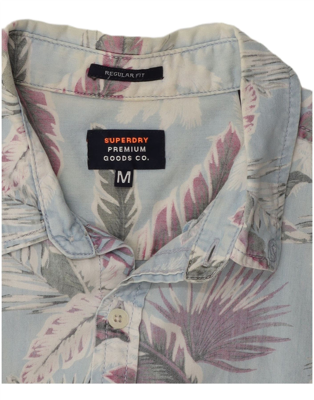 Superdry Herren Kurzarm-Hemd mit normaler Passform, mittelblaue Baumwolle mit Blumenmuster