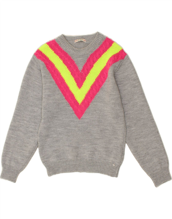 GUESS Womens Boat Neck Jumper Sweater UK 12 Medium Grey Colourblock Vintage Guess and Second-Hand Guess from Messina Hembry 