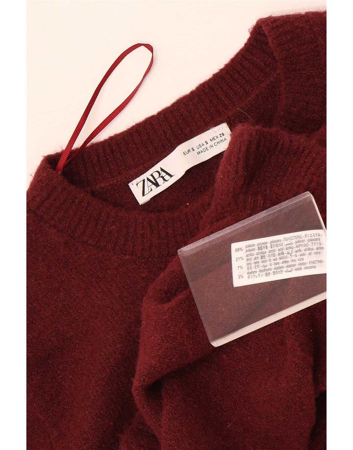 Zara Damen Crop Cardigan Pullover UK 10 Small Kastanienbraunes Polyester