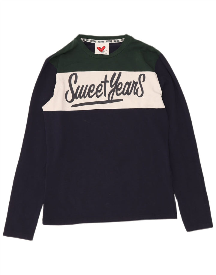 SWEET YEARS Damen Grafik-Top, langärmlig, UK 18, XL, Marineblau, Farbblock