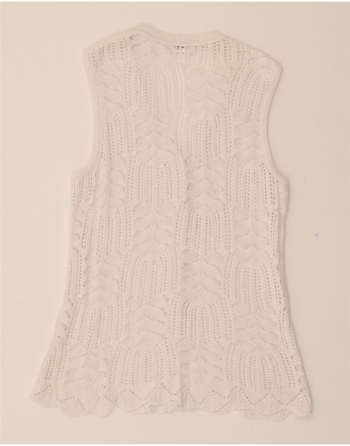 PAOLA Womens Sleeveless Cardigan Sweater UK 14 Medium White Vintage Paola and Second-Hand Paola from Messina Hembry 