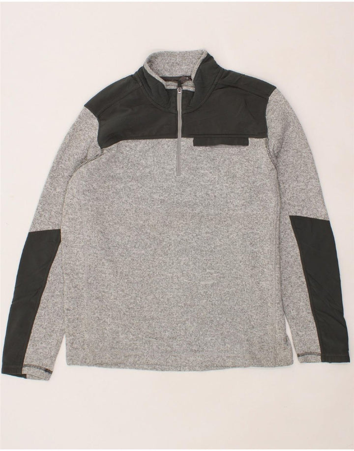 EDDIE BAUER Mens Zip Neck Sweatshirt Jumper XL Grey Colourblock Polyester Vintage Eddie Bauer and Second-Hand Eddie Bauer from Messina Hembry 