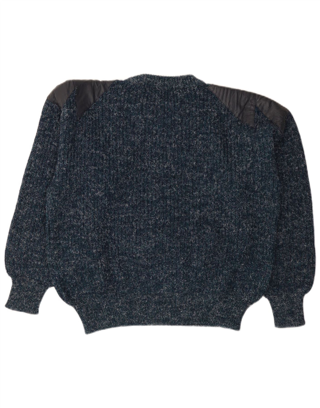 Vintage Herren-Pullover mit Rundhalsausschnitt, mittlere marineblaue melierte Wolle