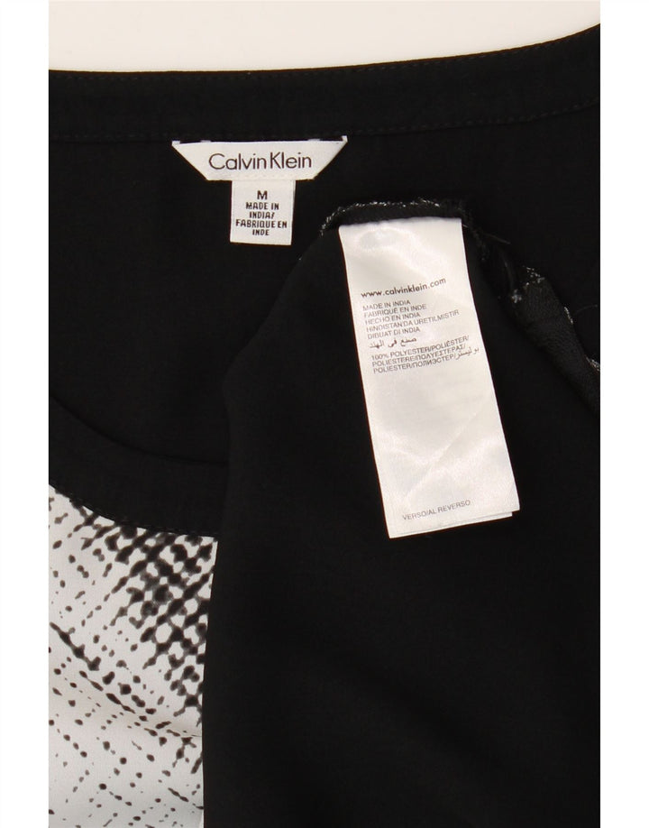 Calvin Klein Damen-Blusenoberteil UK 14 Mittelschwarzes Colourblock-Polyester