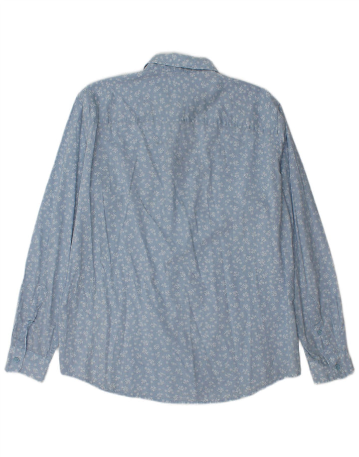 Benetton Herrenhemd Mittelblau mit Blumenmuster