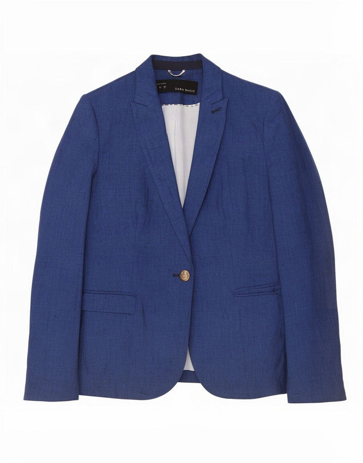 Zara Damen 1-Knopf-Blazerjacke UK 10 Small Marineblaue Baumwolle