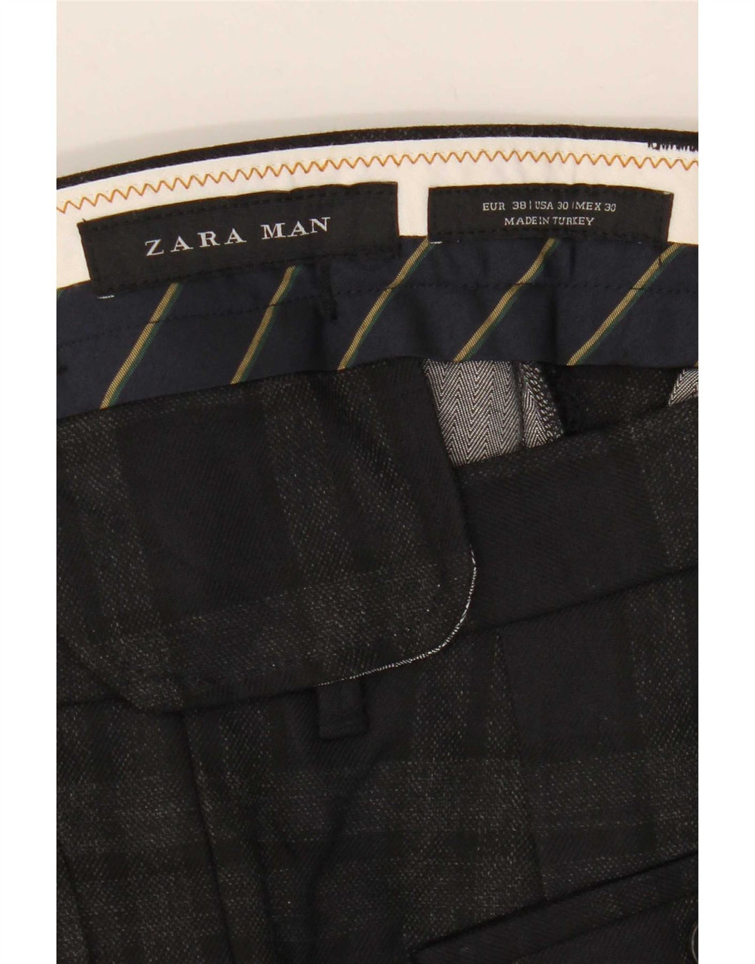 Schmale, verkürzte Herrenhose von Zara, EU 38, Größe S, W30, L25, grau kariertes Polyester