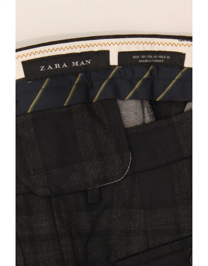Schmale, verkürzte Herrenhose von Zara, EU 38, Größe S, W30, L25, grau kariertes Polyester