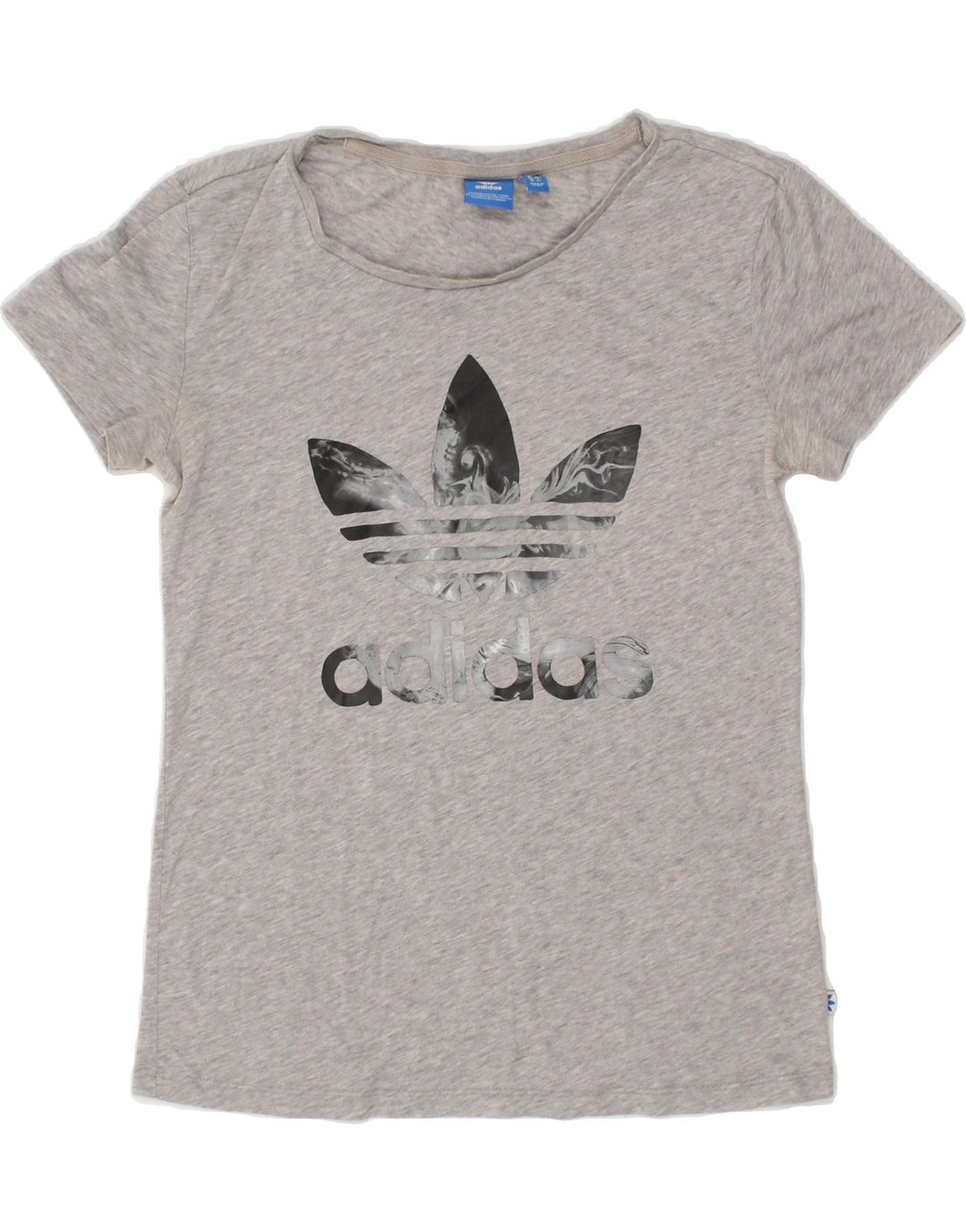 ADIDAS Womens Graphic T-Shirt Top UK 10 Small Grey Vintage Adidas and Second-Hand Adidas from Messina Hembry 
