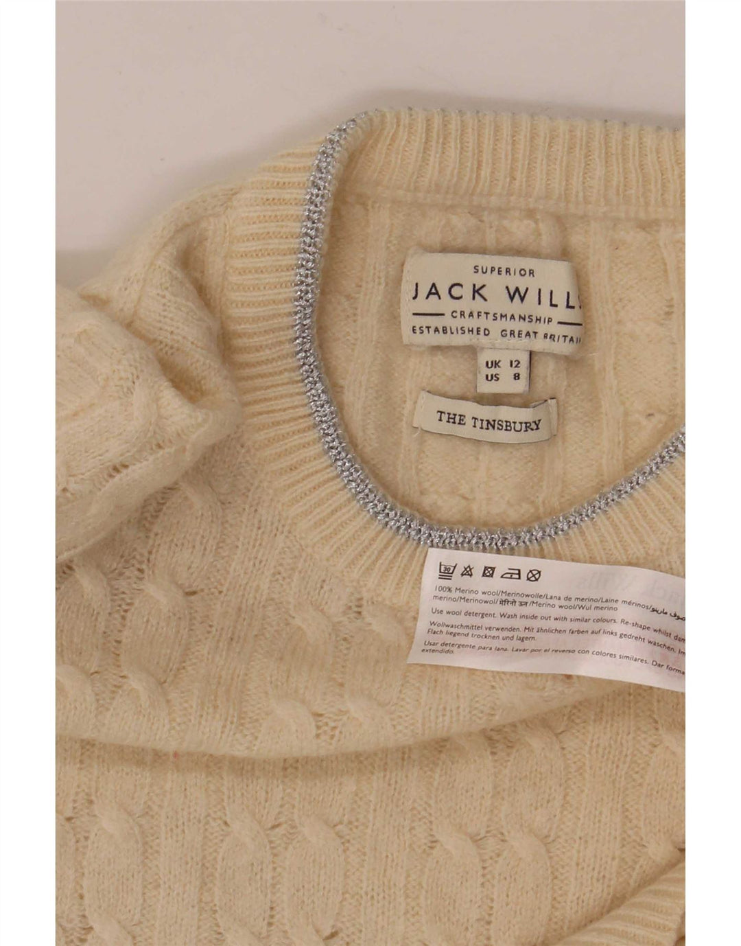 Jack Wills Damen-Pullover mit U-Boot-Ausschnitt, Gr. 12, Mittel, gebrochenes Weiß