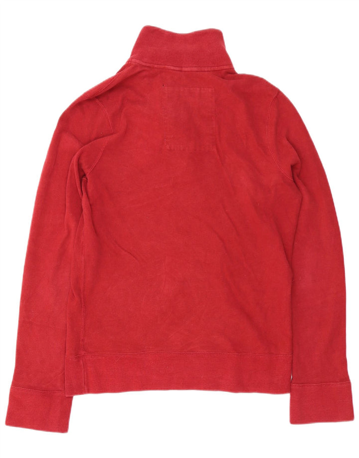 Hollister Herren-Sweatshirt mit grafischem Knopfkragen, mittelrote Baumwolle