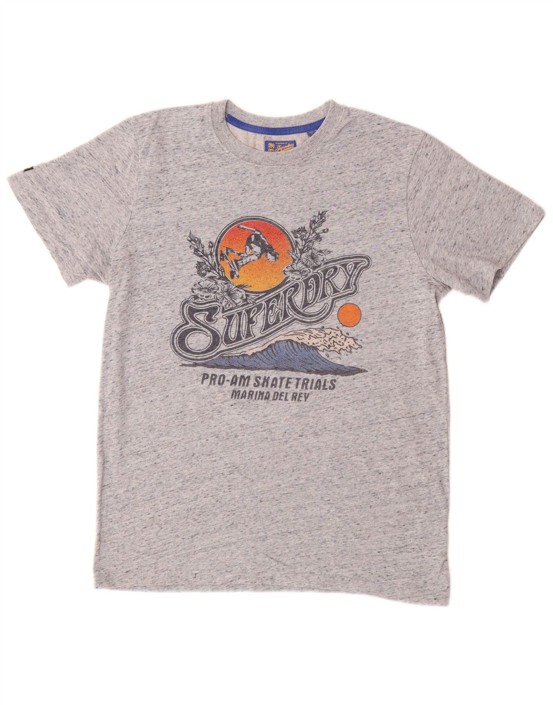 SUPERDRY Grafisches T-Shirt-Oberteil für Herren aus mittelgrau gesprenkelter Baumwolle