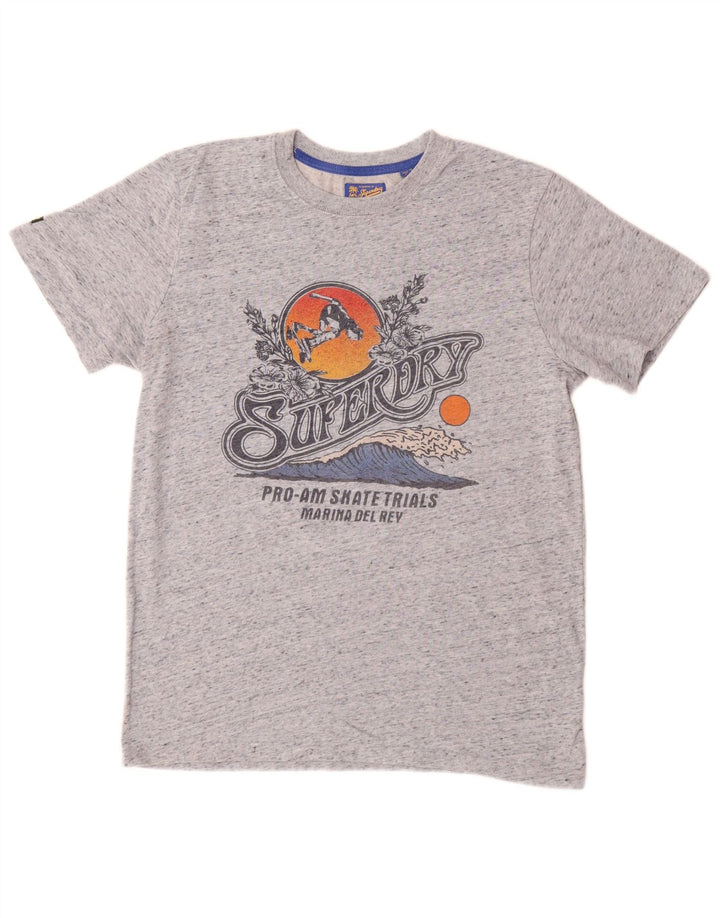 SUPERDRY Grafisches T-Shirt-Oberteil für Herren aus mittelgrau gesprenkelter Baumwolle
