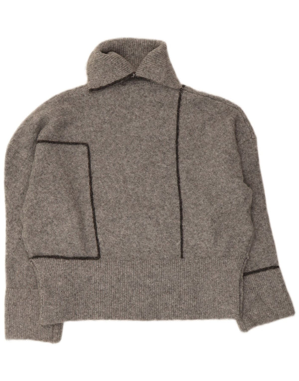 Zara Damen-Pullover mit Rollkragen, übergroß, Gr. 10, Small, Grau, Acryl