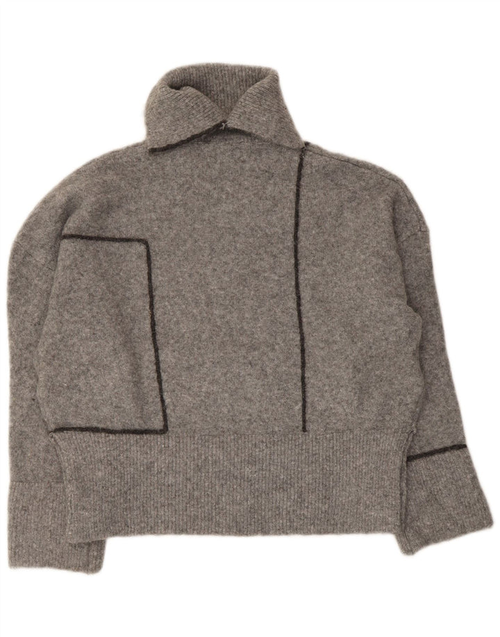 Zara Damen-Pullover mit Rollkragen, übergroß, Gr. 10, Small, Grau, Acryl
