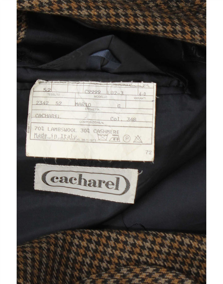 Cacharel Herren-Blazer mit 2 Knöpfen, IT 52 XL, braune Wolle mit Hahnentrittmuster
