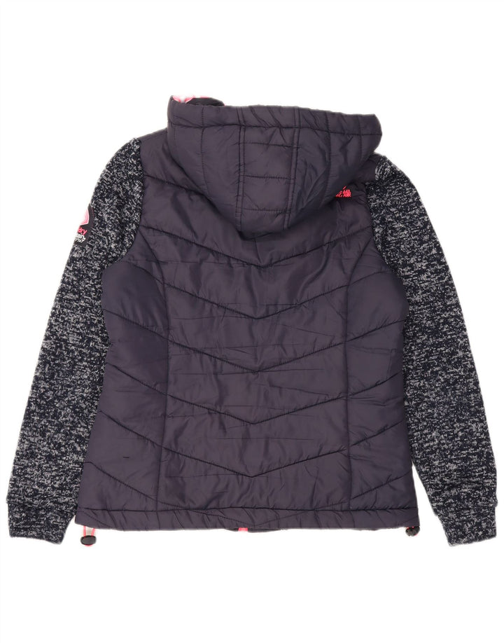 Superdry Wattierte Jacke mit Kapuze für Damen, UK 12, mittelgroß, marineblau gefleckt