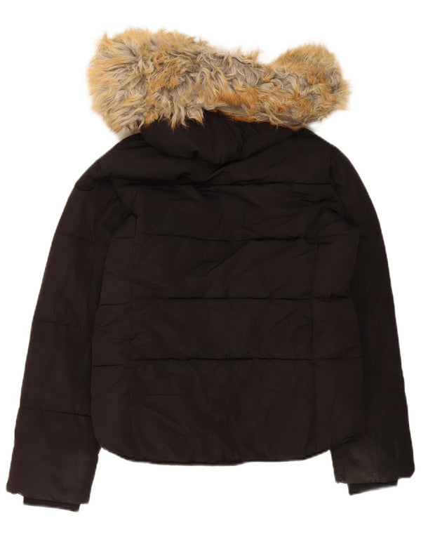 Topshop Damen-Kapuzen-Übergröße, wattierte Jacke, UK 4, XS, Schwarz, Polyester