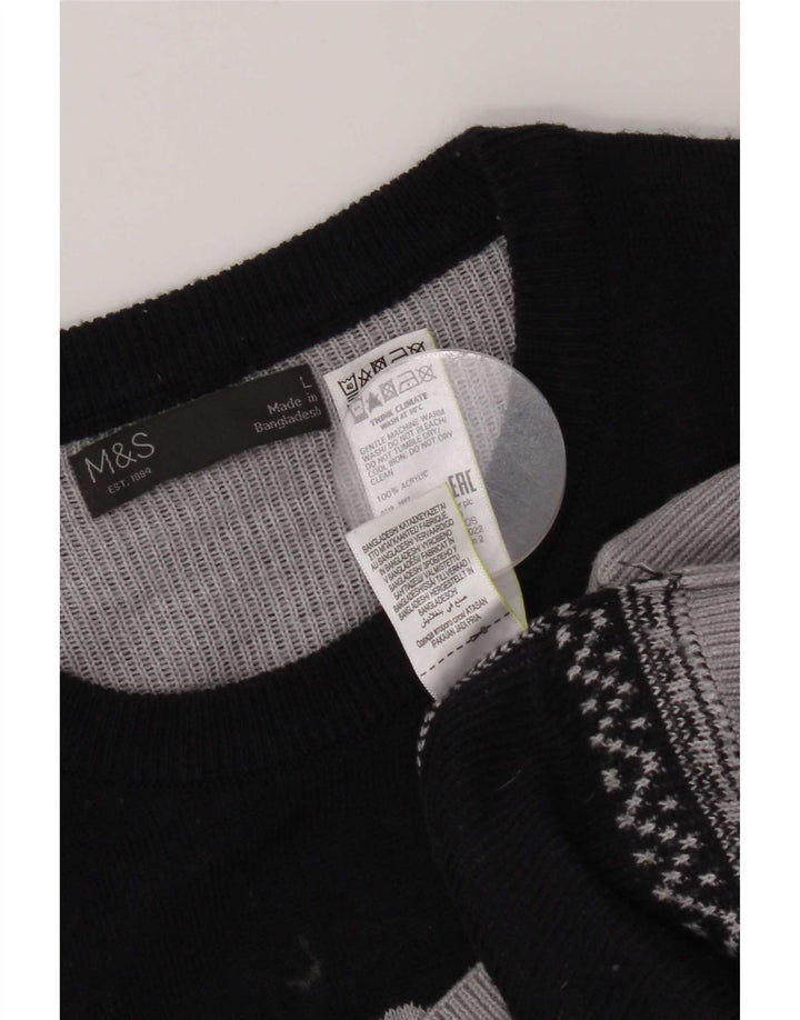 Marks & Spencer Herren-Pullover mit Rundhalsausschnitt, Größe L, Grau, Farbblock