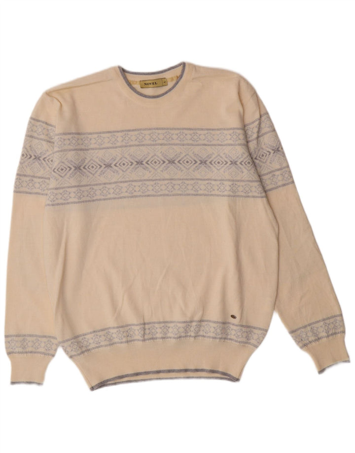 VINTAGE Herren-Pullover mit Rundhalsausschnitt, groß, Beige, Fair-Isle-Klassiker