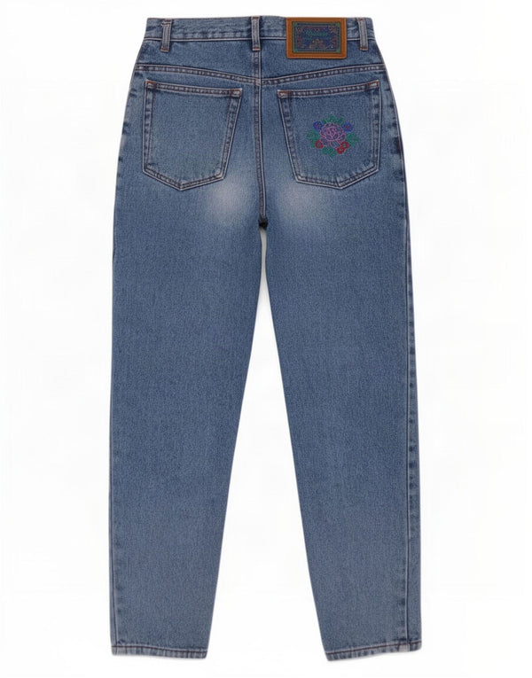 Carino Damen High Waist Tapered Jeans IT 42 Medium W29 L27 Blau geblümt