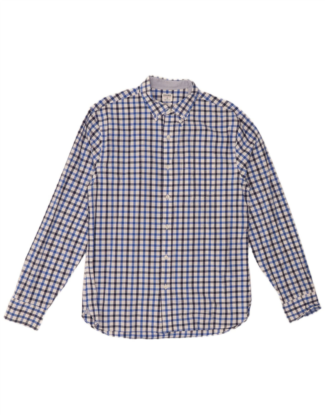 BONOBOS Herren-Hemd mit Standard-Passform, mittelblau, Gingham-Baumwolle