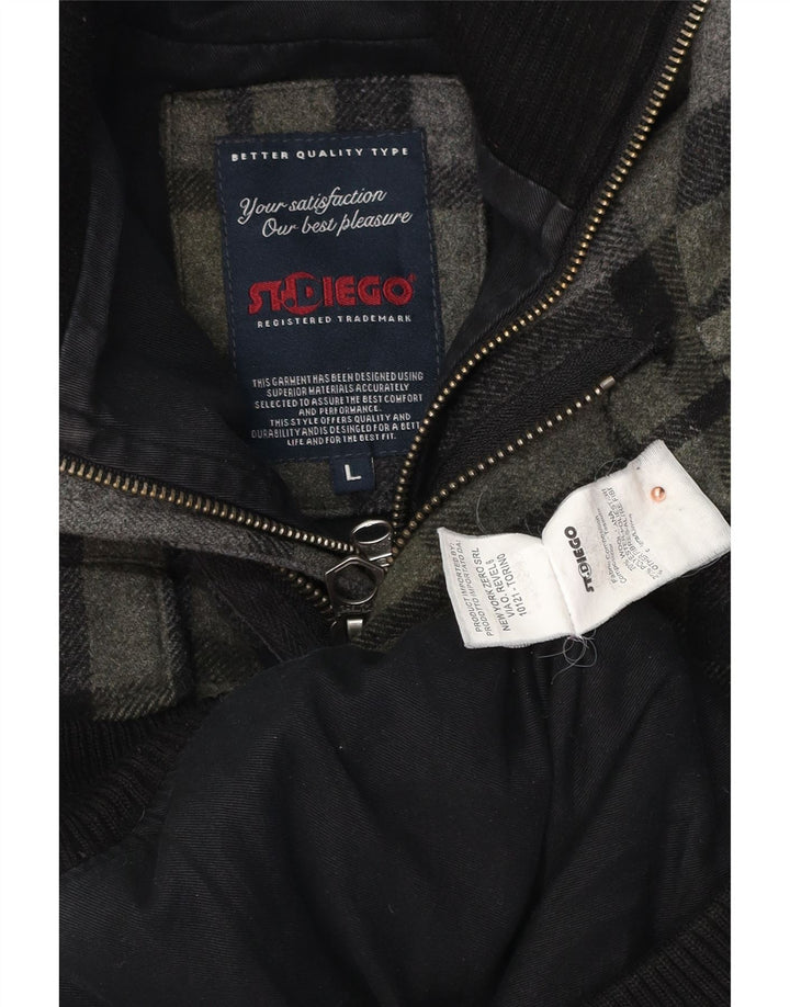 Vintage Herren Bomberjacke UK 40 Große grau karierte Wolle