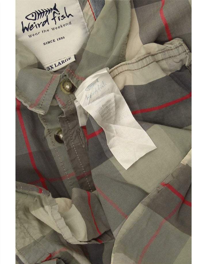Weird Fish Herren Kurzarmhemd 3XL Khaki Kariert Baumwolle