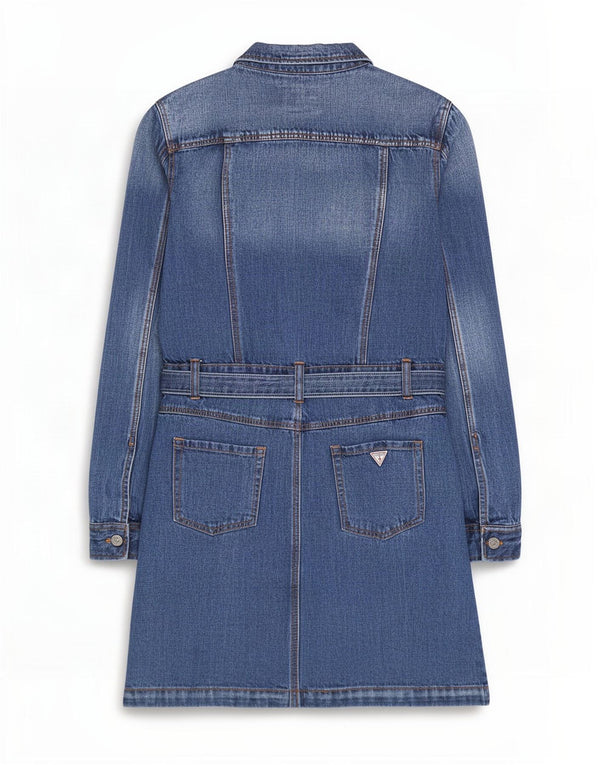 Guess Langarm-Jeanskleid für Mädchen, 11–12 Jahre, blaue Baumwolle