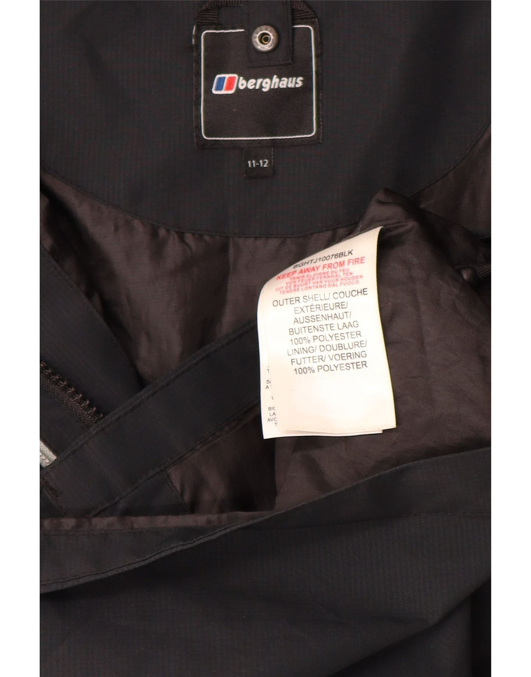Berghaus Jungen-Windbreakerjacke mit Kapuze, 11–12 Jahre, schwarzes Polyester