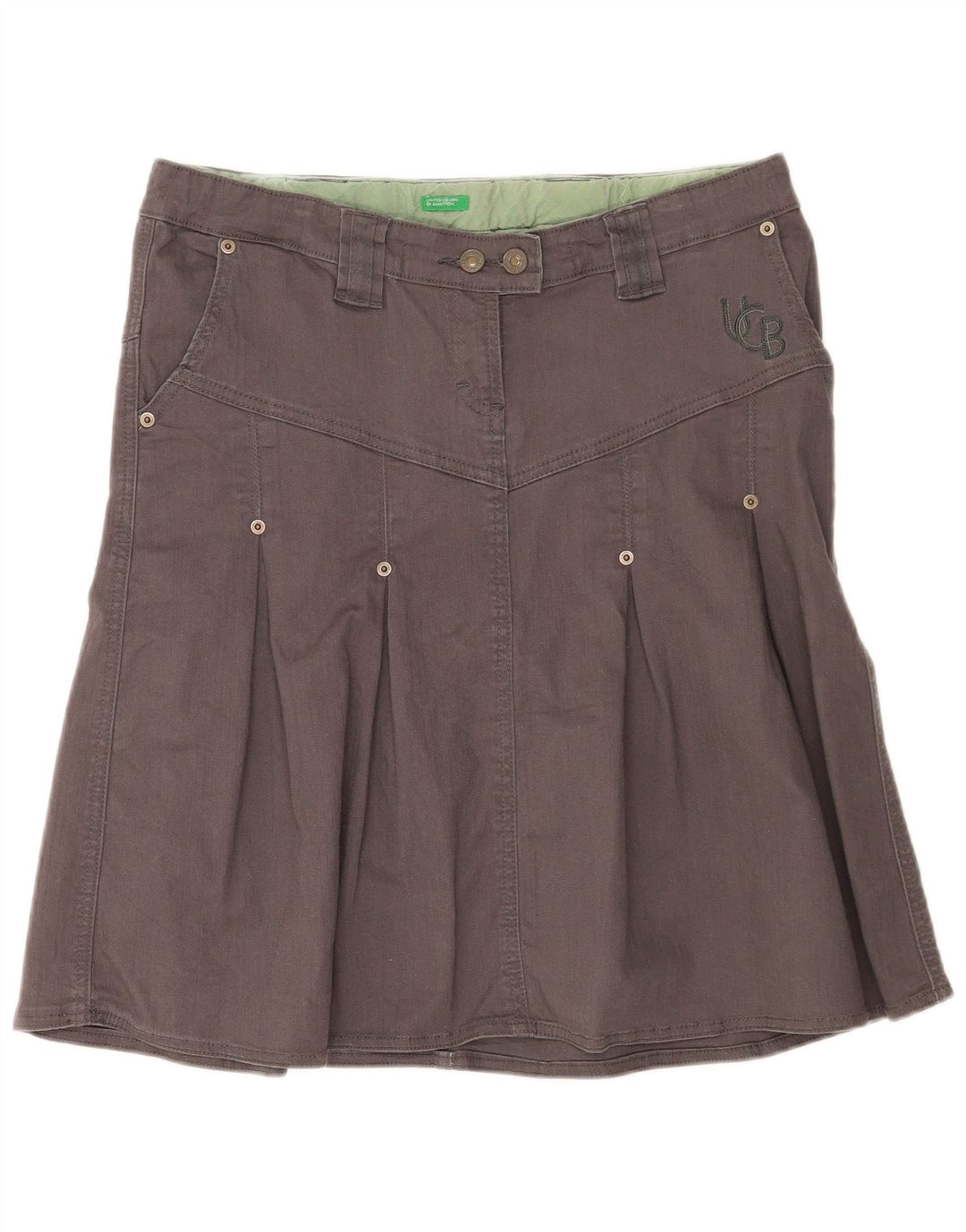 Benetton Damen-A-Linien-Rock, Größe S, Größe 32, Grau, Baumwolle