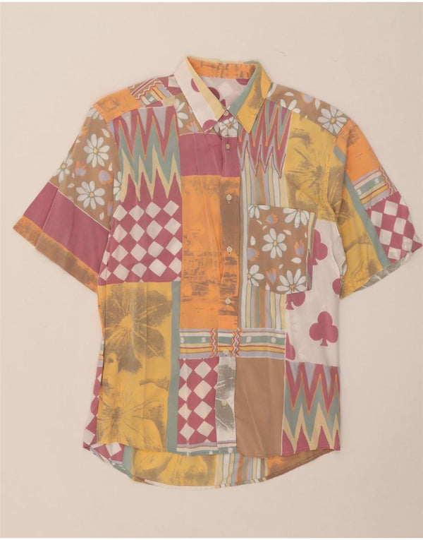 Vintage Herren Kurzarmhemd Medium Mehrfarbig Patchwork