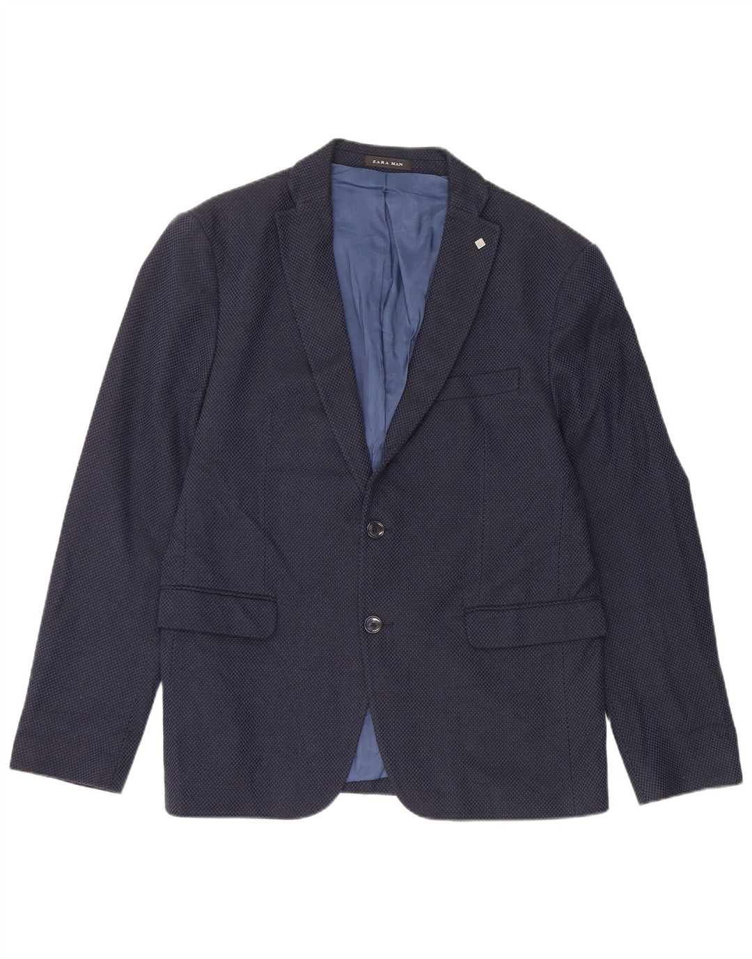 Zara Herren-Blazer mit 2 Knöpfen, EU 52, große marineblaue Baumwolle