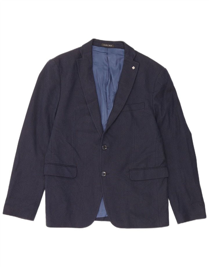 Zara Herren-Blazer mit 2 Knöpfen, EU 52, große marineblaue Baumwolle