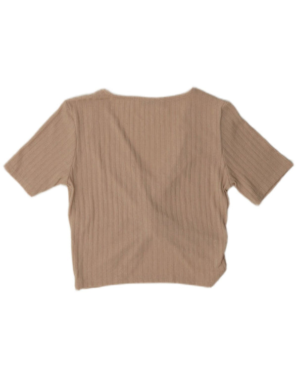 Zara Damen Crop Bluse Top UK 12 Medium Beige Polyester