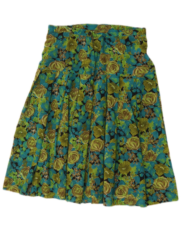 Vintage Womens Pleated A-Line Skirt W30 Medium  Green Floral