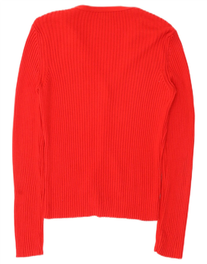 Benetton Damen-Cardigan-Pullover UK 12 Mittelrote Baumwolle