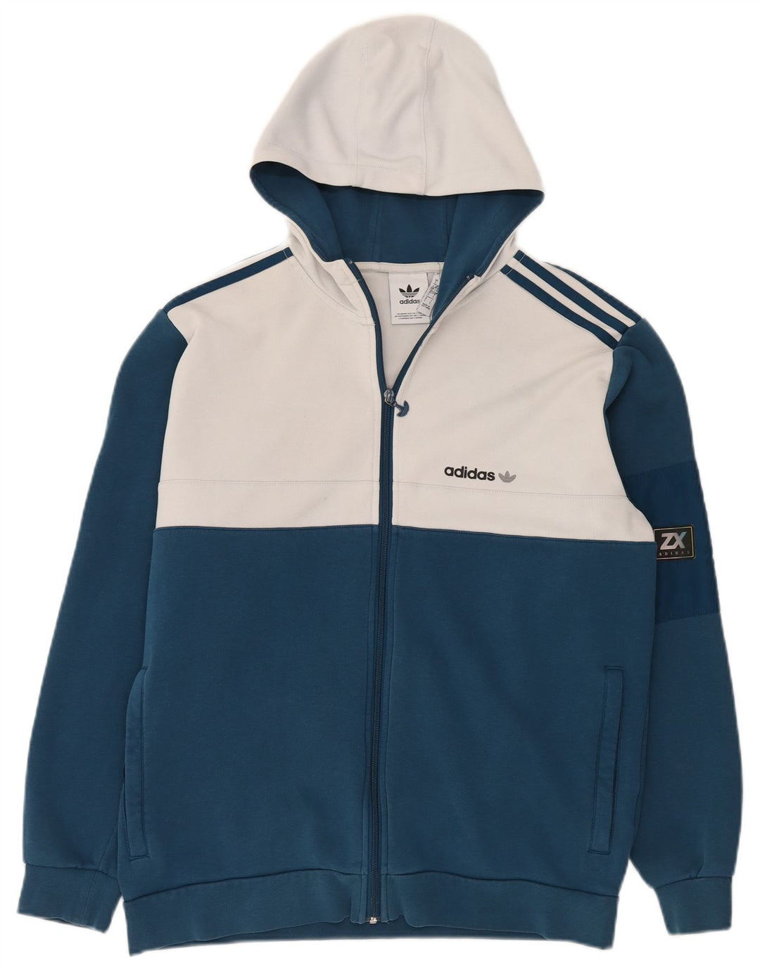 Adidas Herren-Kapuzenpullover mit Reißverschluss, groß, blaues Farbblock-Polyester
