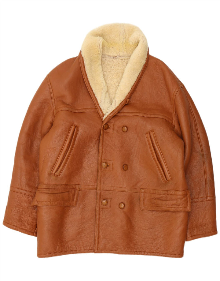 Vintage Herren Zweireihige Lammfelljacke IT 54 2XL Braun