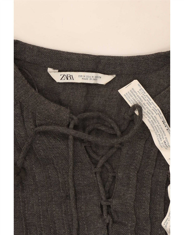 Zara Damen Langarm-Stufenkleid UK 14 Mittelgraues Polyester