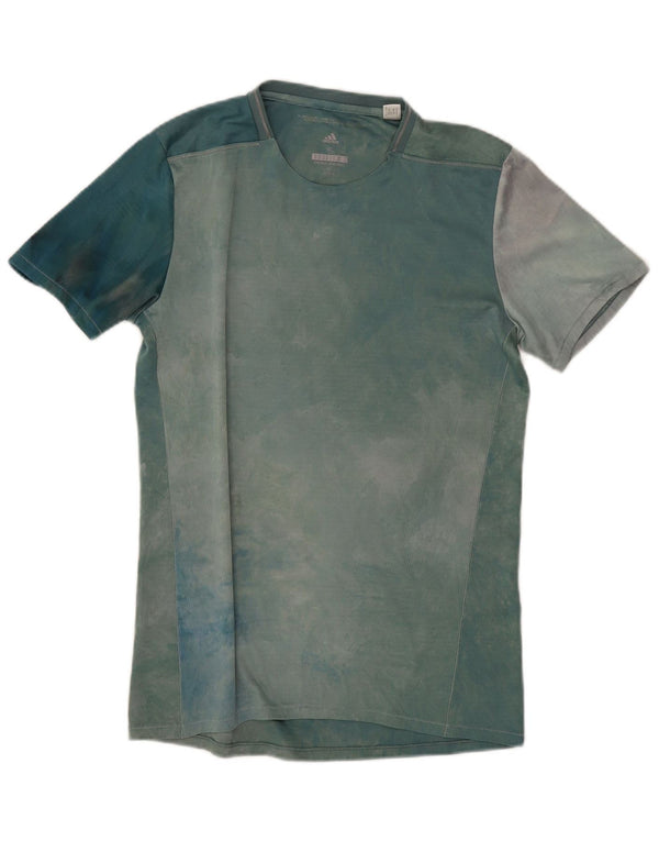 Adidas Damen Climalite Lauf-T-Shirt Top UK 10 Small Grün Tie Dye