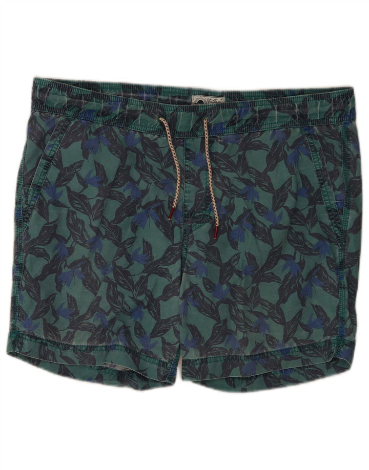 Fat Face Herren-Badeshorts aus mittelgrüner, geometrischer Baumwolle