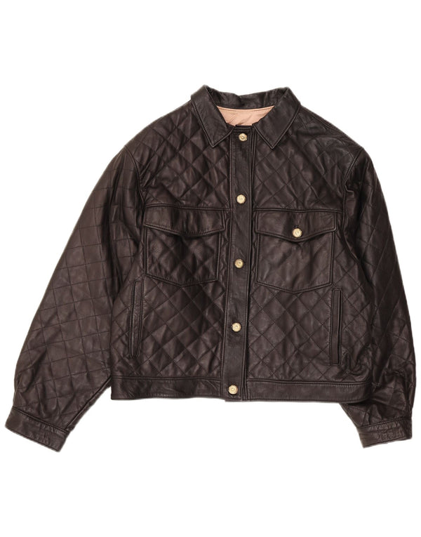 Vintage Damen Lederjacke UK 14 Mittelschwarzes Leder
