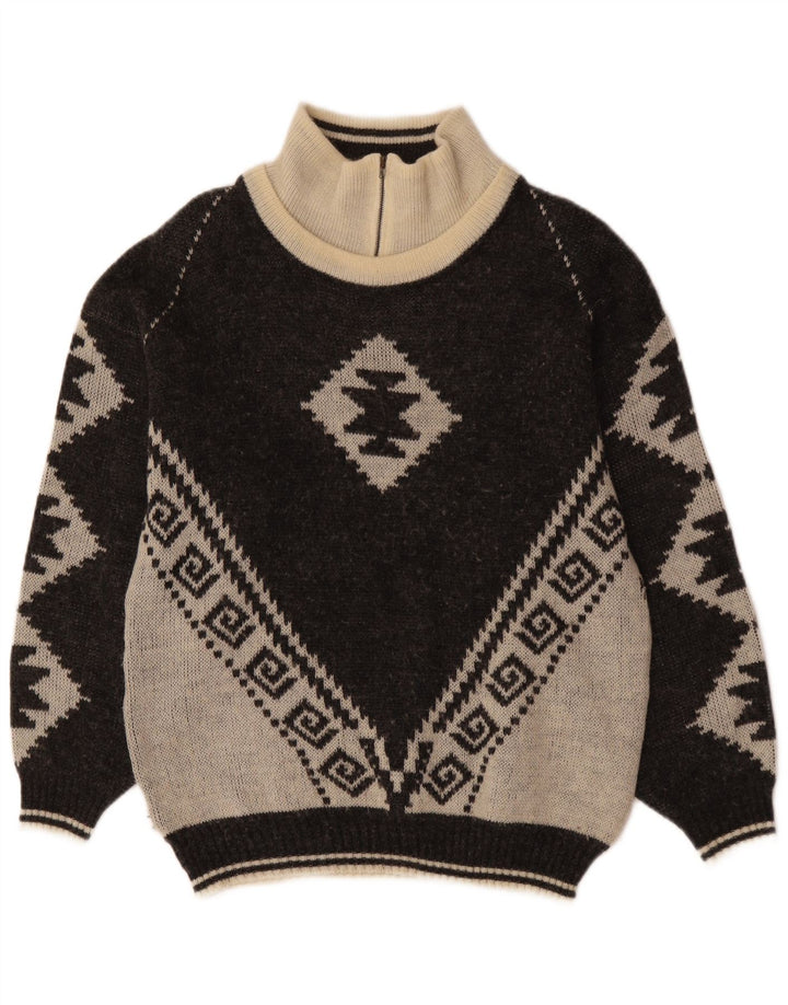 VINTAGE Herren-Pullover mit Reißverschluss, Größe 46, Größe S, Schwarz, Fair Isle